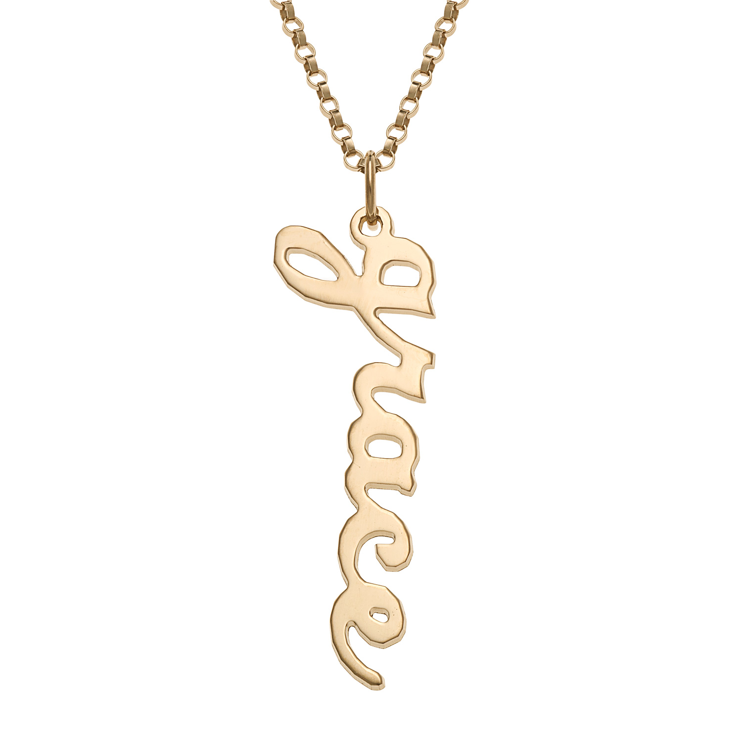 14K Gold over Sterling Vertical Lowercase Script Name Necklace