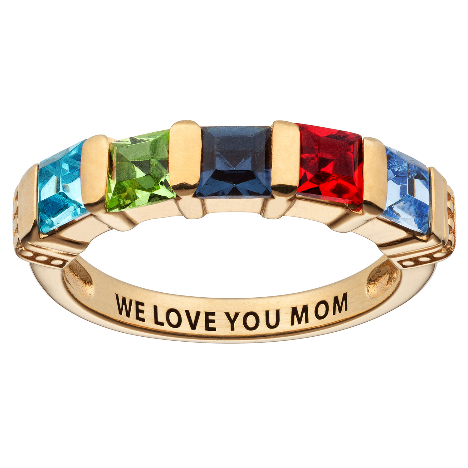 14K Gold over Sterling Square Mother's Birthstone Ring - 5 Stones