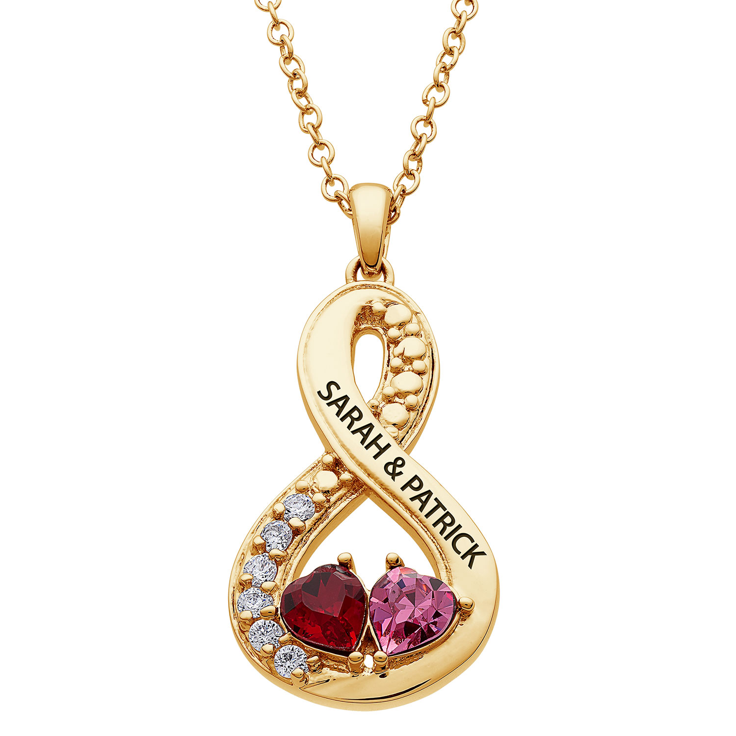 14K Gold Plated Couples Engraved Hearts Birthstone Eternity pendant