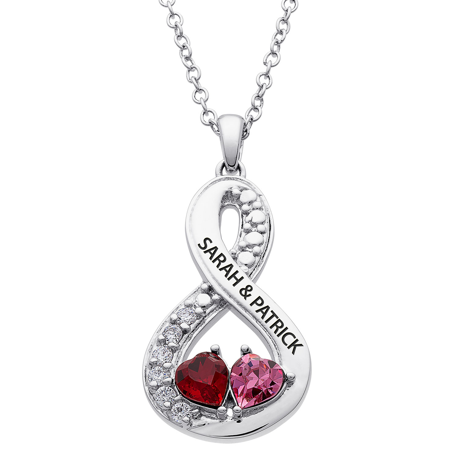 Silver Plated Couples Engraved Hearts Birthstone Eternity pendant