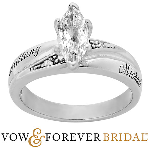 Platinum over Sterling Marquise White Topaz and Diamond Name Wedding Ring
