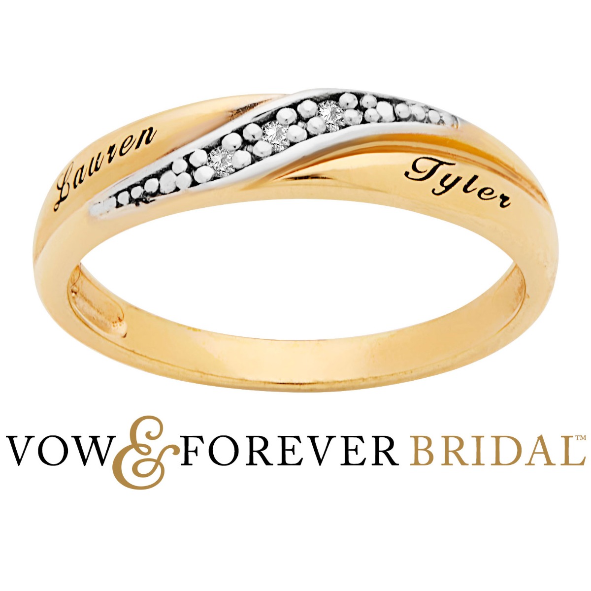 14K Gold over Sterling Ladies Diamond Accent Engraved Wedding Band