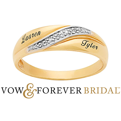 14K Gold over Sterling Men's Diamond Accent Engraved Wedding Band