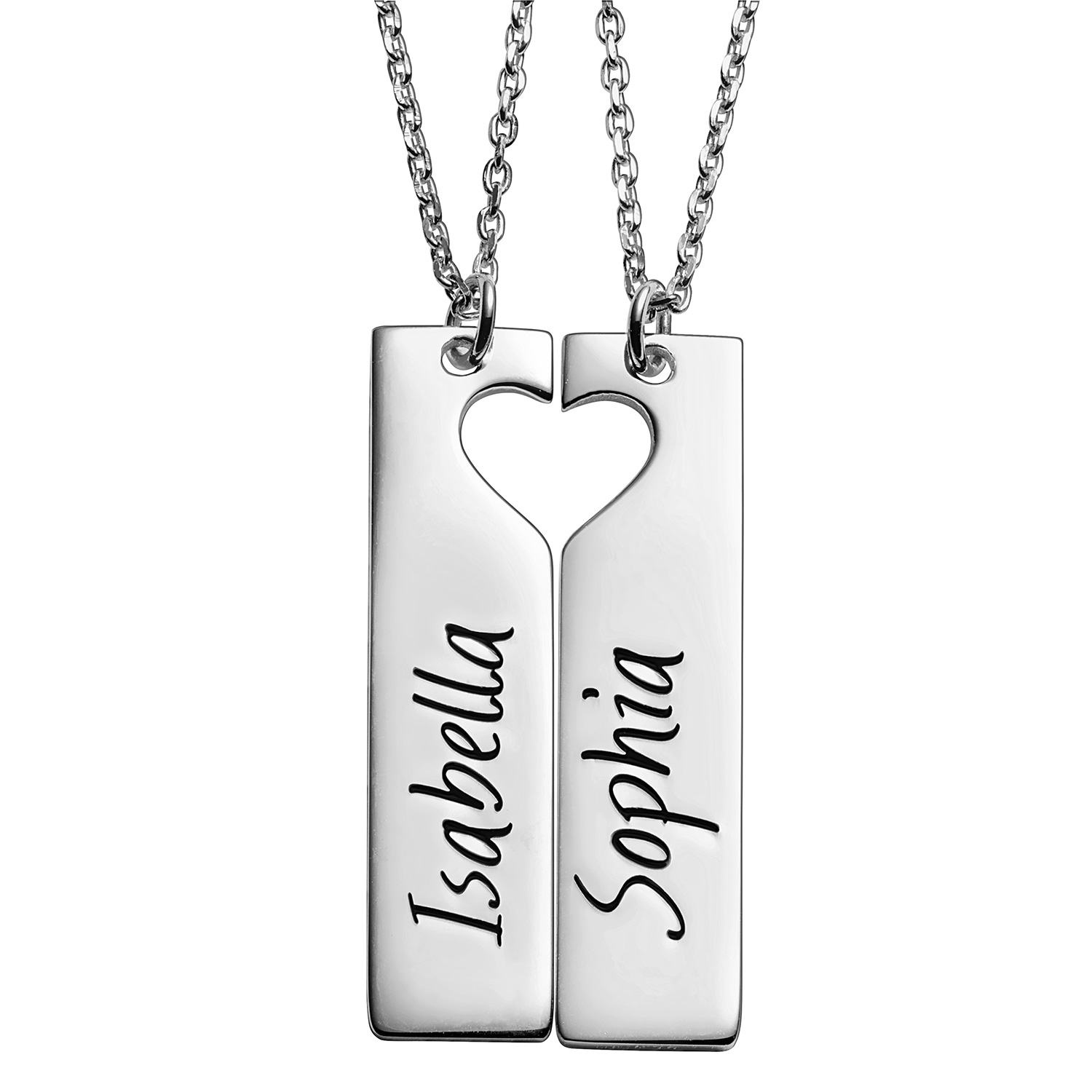 Sterling Silver Engraved Shareable Open Heart Tag Necklace