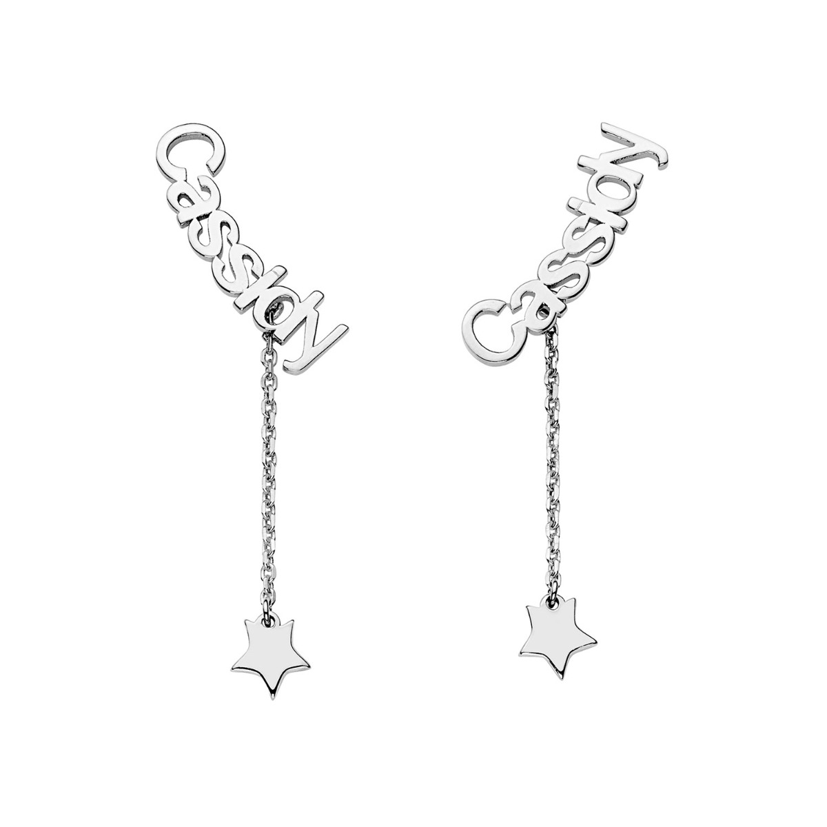 Sterling Silver Name with Star Charm Dangle Crawler Earrings