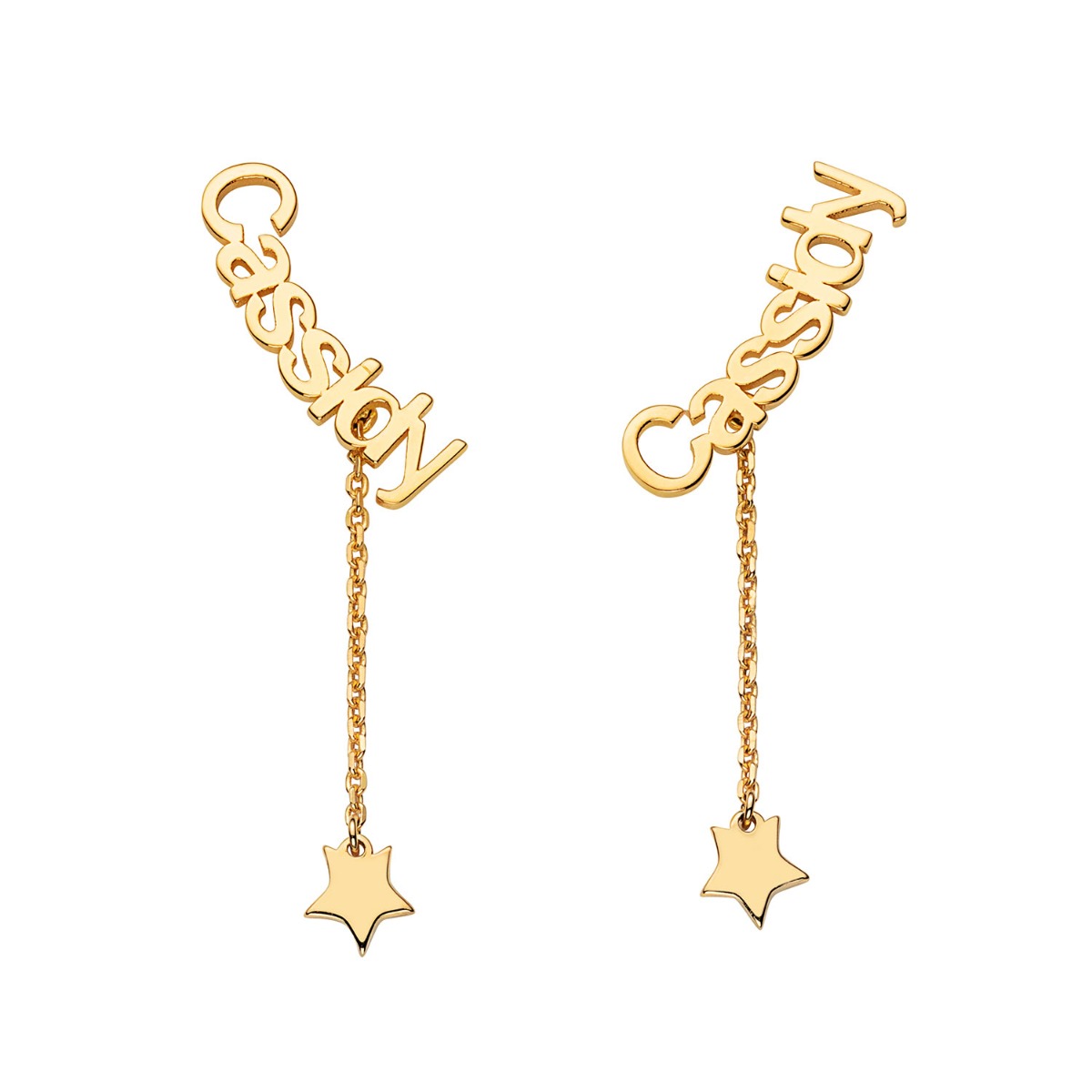 Gold over Sterling Name with Star Charm Dangle Crawler Earrings