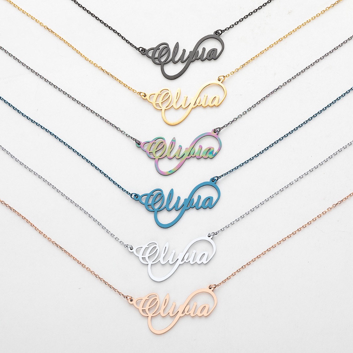 Stainless Steel Script Name Infinity Necklace